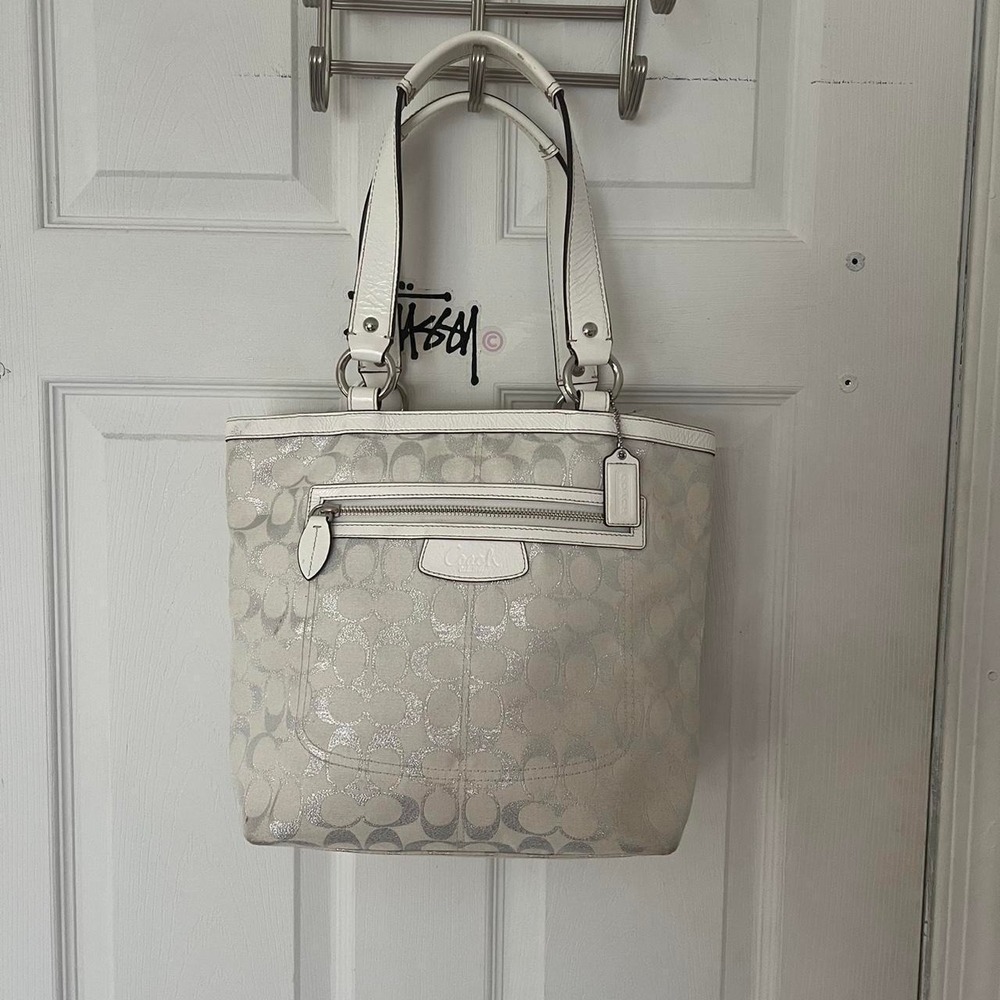 y2k 2000s Coach White Silver signature c monogram tote shoulder bag / handbag